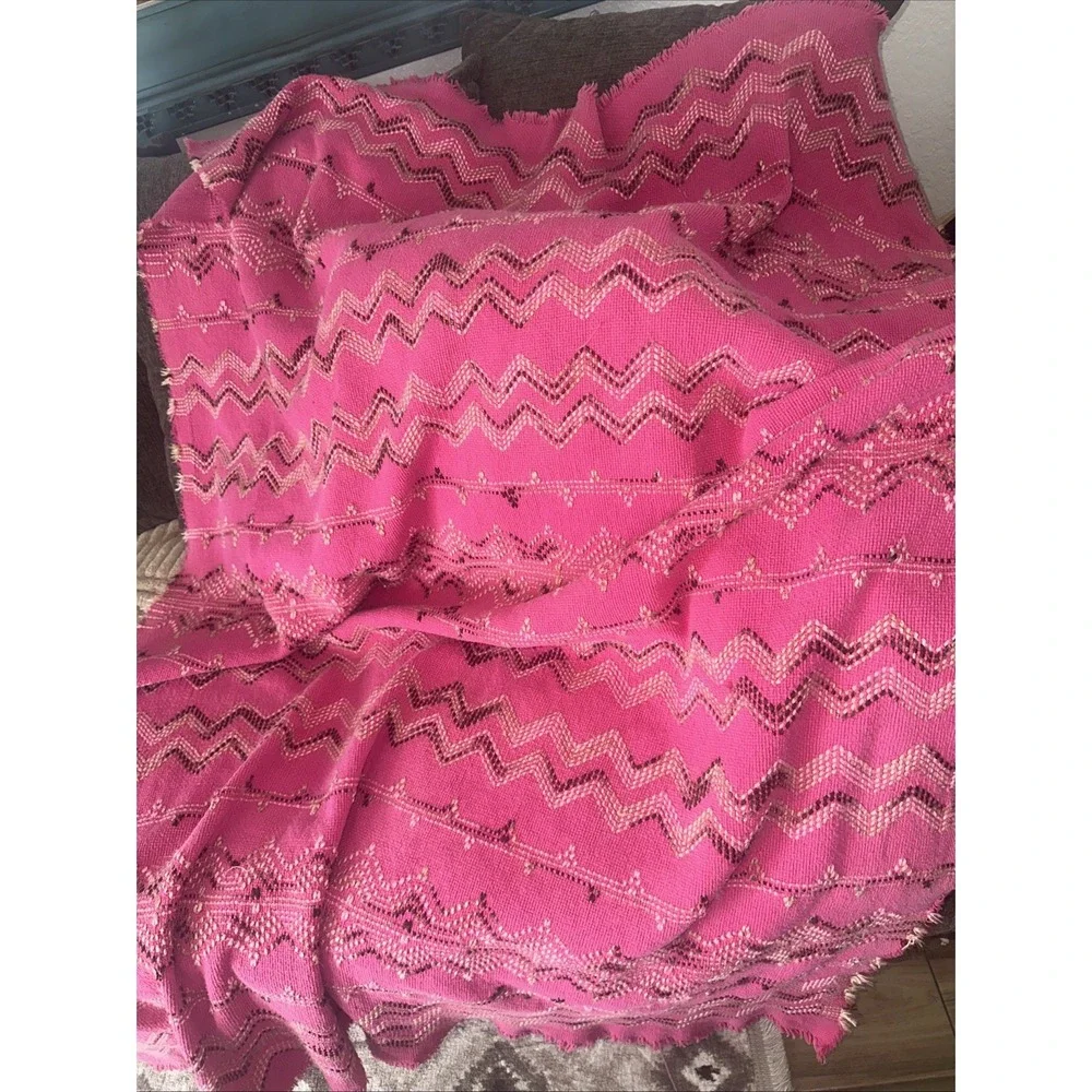 Mid Century Vintage Swedish Weave Throw Blanket68X52 fuchsia